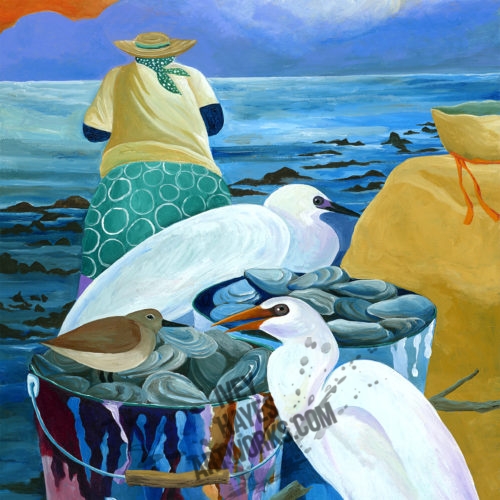 Oyster Buckets with Herons