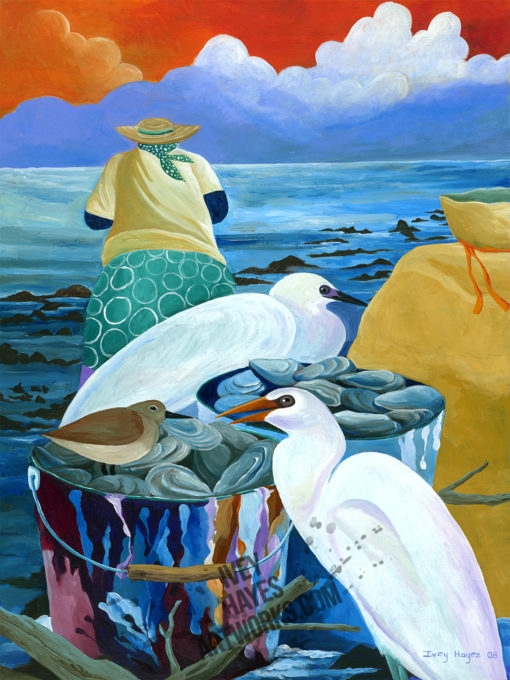 Oyster Buckets with Herons